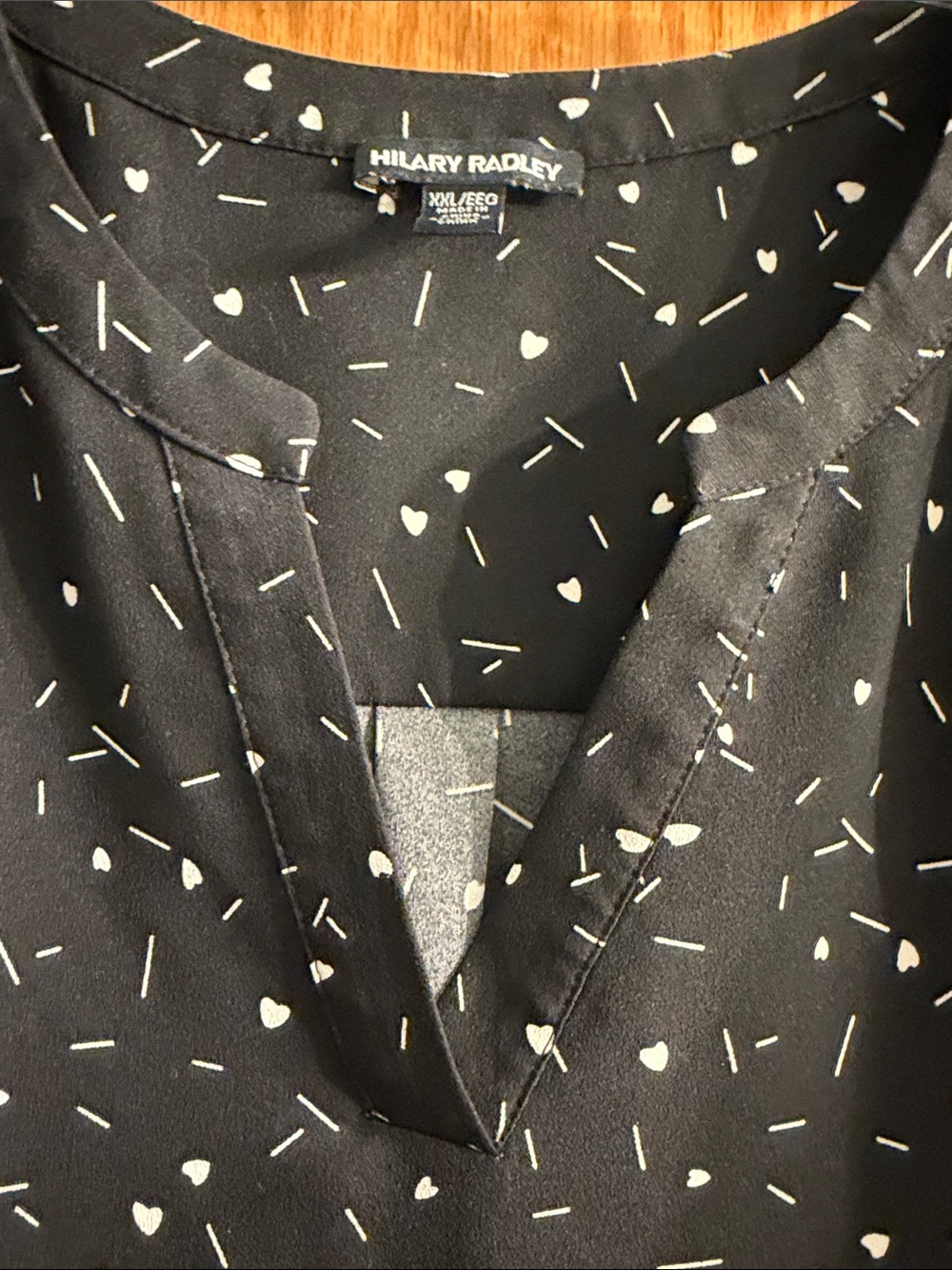 Hilary Radley Black Blouse with White Confetti Dots & hearts - Picture 4 of 7
